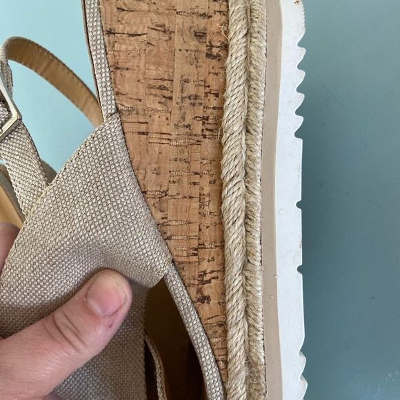 NEUTRAL TAN/BEIGE ESPADRILLE cork platform wedge - Picture 10 of 13